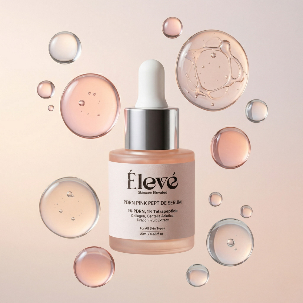 Eléve serum bottle with dropper on a beige background