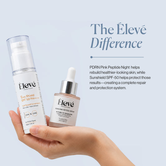 Élevé PDRN Pink Peptide Serum and Sun Shield SPF 50 PA++++ for skin repair and daily sun protection