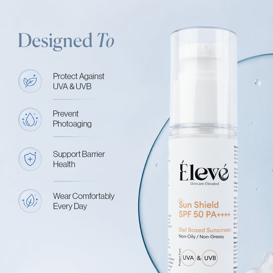 Élevé Sun Shield SPF 50 PA++++ Gel-Based Sunscreen for UVA and UVB protection, photoaging prevention and skin barrier support